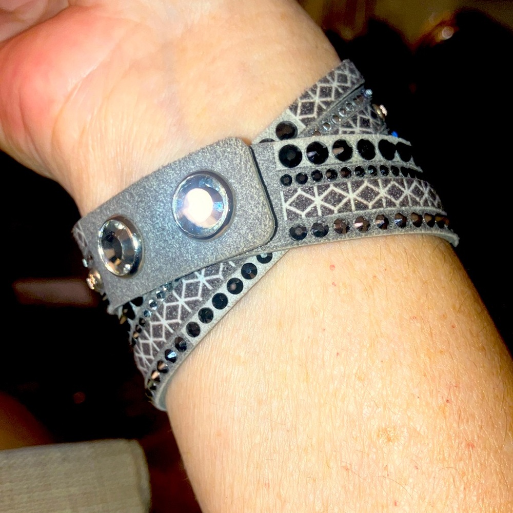 Silver Gray Suede Leather Adjustable Bracelet W/G… - image 2